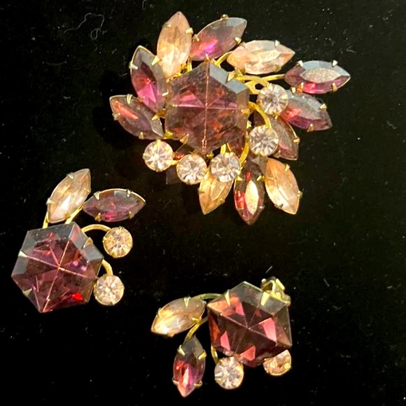 STUNNING ANTIQUE EARRINGS & BROCH SET - Picture 3 of 4